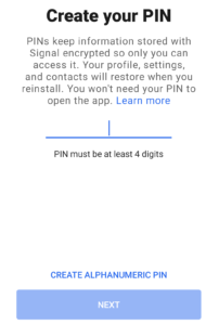 Create your PIN - Signal App