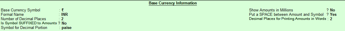 Base Currency information in Tally ERP9