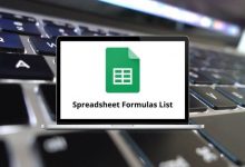 Spreadsheet Formulas List