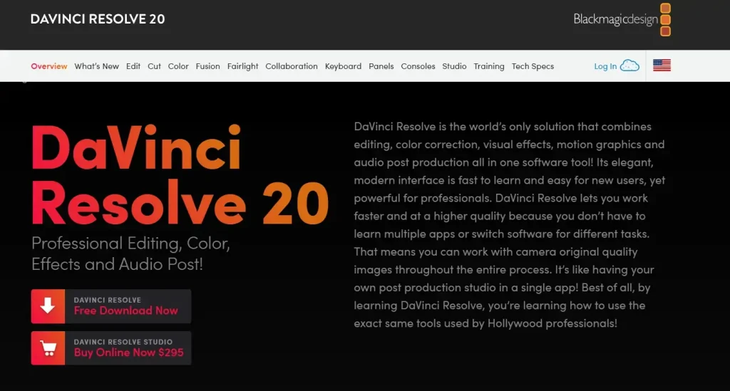 Davinci Resolve homepage Davinci Resolve homepage