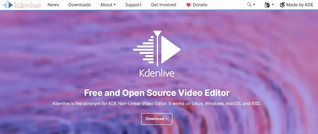 Kdenlive homepage Kdenlive homepage