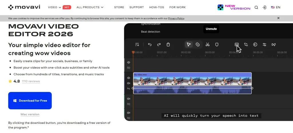 Movavi Video Editor homepage Movavi Video Editor homepage