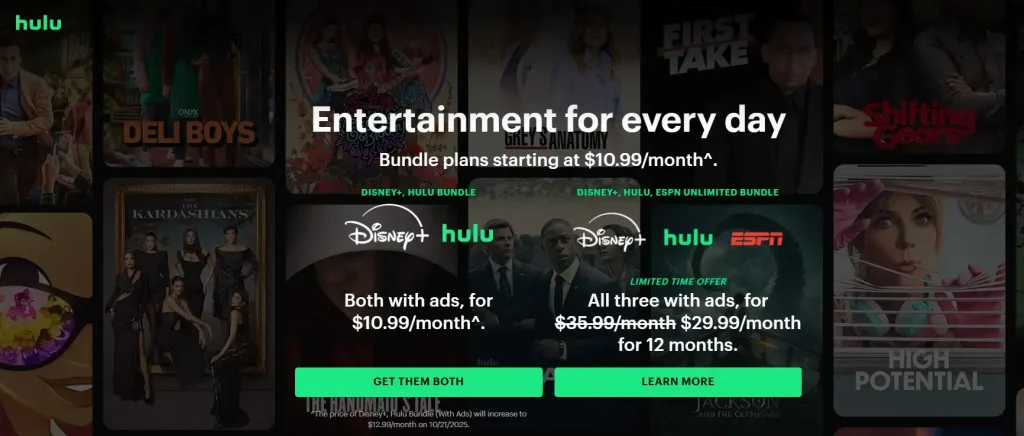 Hulu homepage Hulu homepage