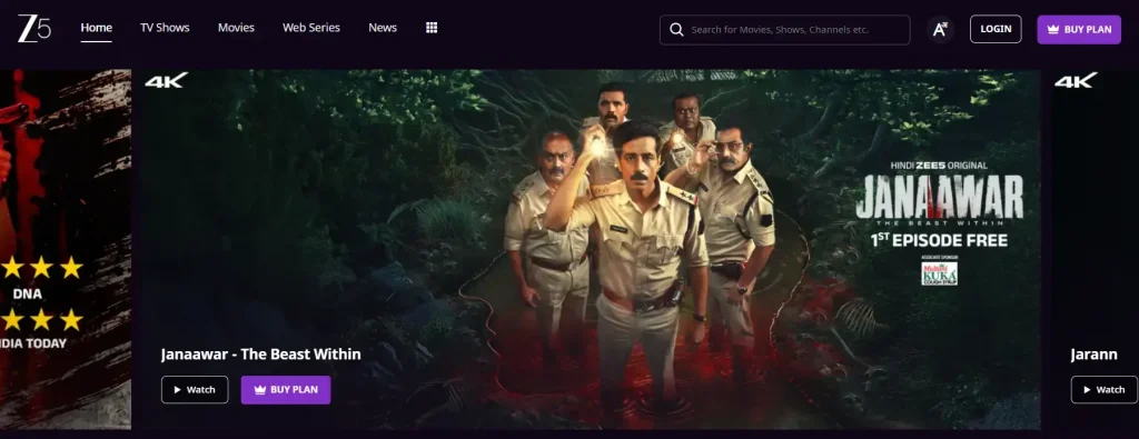 Zee5 homepage Zee5 homepage
